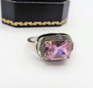 Sterling Silver 4ct Pink & White Gemstone Ring New with Gift Pouch