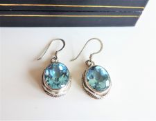 Sterling Silver 12ct Blue Topaz Drop Earrings with Gift Box