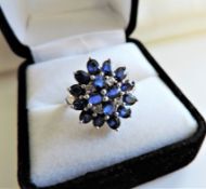 Sterling Silver 5ct Blue Sapphire Cluster Ring New with Gift Box.