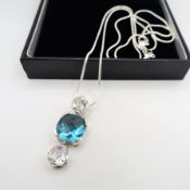 Sterling Silver 12.5 ct Topaz Pendant Necklace New with Gift Box