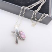 Sterling Silver Pink Topaz Pendant Necklace with Gift Pouch
