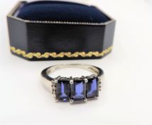 Sterling Silver 2ct Sapphire & Diamond Ring New with Gift Box