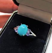 Sterling Silver Turquoise & Tanzanite Ring New in Gift Pouch