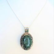 Vintage Sterling Silver Artisan Green Amazonite Pendant Necklace