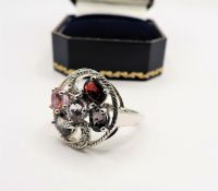 Sterling Silver Multi Colour Tourmaline Gemstone Ring New in Gift Pouch