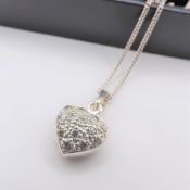Vintage Artisan Sterling Silver Gemstone Set Heart Pendant Necklace
