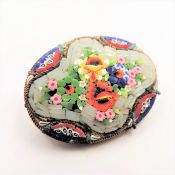 Vintage Italian Oval Floral Bouquet Micro Mosaic Brooch