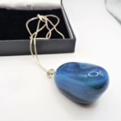 Sterling Silver Blue Agate Pendant Necklace