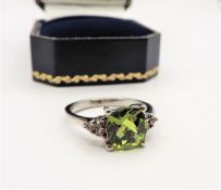 Sterling Silver 3ct Peridot & Diamond Ring New with Gift Box