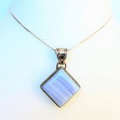 Artisan Sterling Silver Blue Agate Pendant Necklace