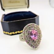 Sterling Silver Pink & White Topaz Ring New with Gift Box
