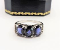 Sterling Silver 3ct Sapphire & Diamond Ring New with Gift Box