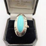 Artisan Sterling Silver Cabochon Turquoise Gemstone Ring