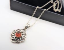 Sterling Silver Amber Pendant Necklace with Gift Pouch