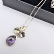 Artisan Sterling Silver Cabochon Amethyst Pendant Necklace