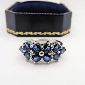 Sterling Silver 3.5ct Sapphire & Diamond Ring New with Gift Box