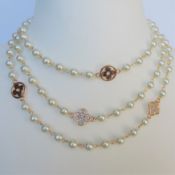 Pearl and Crystal Charm Necklace 60 inches