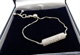 Diamond Bar Bracelet in Sterling Silver New with Gift Box