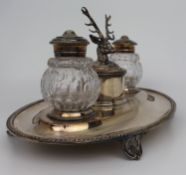 Victorian Silver Plate & Cut Glass Inkwell