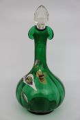 Antique Hand Painted Green Glass Claret Jug