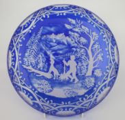 Blue Bohemian Overlay Cut Crystal Charger