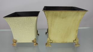 Pair of Painted Decape Metal Footed Bins