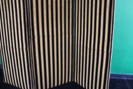 Large Three Fold Gold Striped Upholstered Screen Room Divider