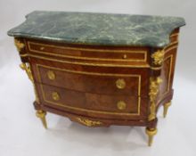 French Marble Topped Bow Fronted Commode with Gilt Metal Mounts