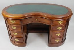 Kidney Shaped Mahogany Leather Topped Desk