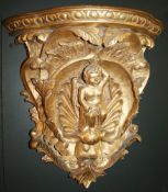 Pair of Gilded Hand Carved Cherubic Wall Brackets