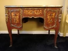 Pair of Louis XV Style Kingwood & Marquetry Brass Bound Desks