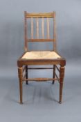 Edwardian Beech Occasional Chair with Rush Seat