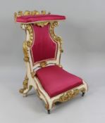 Victorian Painted & Gilt Carved Wood Prie Dieu Prayer Stool