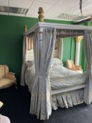 Hand Made White & Gold Painted Carved Wooden Four Poster Bed