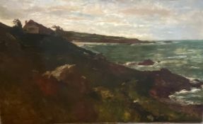 Very large signed oil by Edwin Ellis depicting a coastal scene