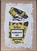 K-Guy (British, b. 1968-) 'Politicians Kill' Rare 3 colour screen print on textured Gold Ltd Edit...