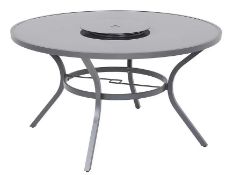 (32/P) RRP £250. Misali Table With Lazy Susan. Rust Resistant Aluminium Construction. Toughened G...