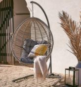 (40/5F) RRP £360. Florence Hanging Egg Chair. Powder Coated Steel Frame, Hand Woven Synthetic Rat...