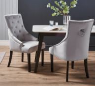 (36/6J) RRP £170. 2x Annabelle Velvet Chairs Grey. Black Painted Rubberwood Legs. (H102x W56x D72...