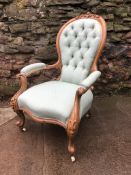 C19th Light Walnut Deep Buttoned Armchair