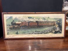 Railwayana Interest Original Lithograph Railway Poster By C Hamilton Ellis in Original Frame