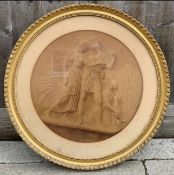 C19th Circular Engraving of a Classical Scene in a Gilded Mirror