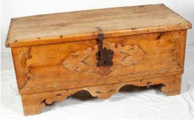 C18th Spanish Carved Coffer/ Chest with Original Iron Lock