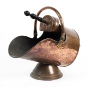 A 19th Century Copper Coal Scuttle with Original Ebony Handled Shovel