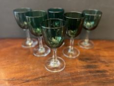Six Georgian Bristol Green Wine Glasses