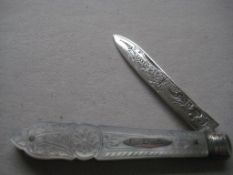 Victorian Mother Of Pearl Hafted Silver Fruit Knife