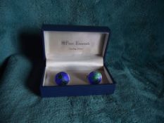 925 Sterling Silver & Enamel Globe Cufflinks with Swivel Back by 