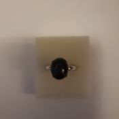 Solid silver and bkack stone ring