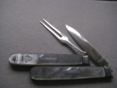 Rare George Iv Matching Mother Of Pearl Hafted Silver Bladed Folding Fruit Knife And Fork