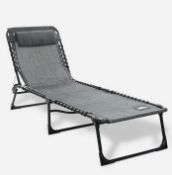 (72/5F) RRP £99. Trespass Sonsteady Lounger Grey. Relaxing Lounger Made From Textiline Woven Fabr...
